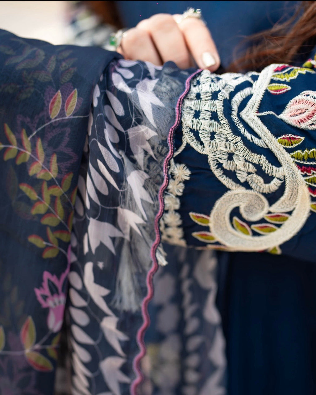 Navy Embroidered 3pcs
