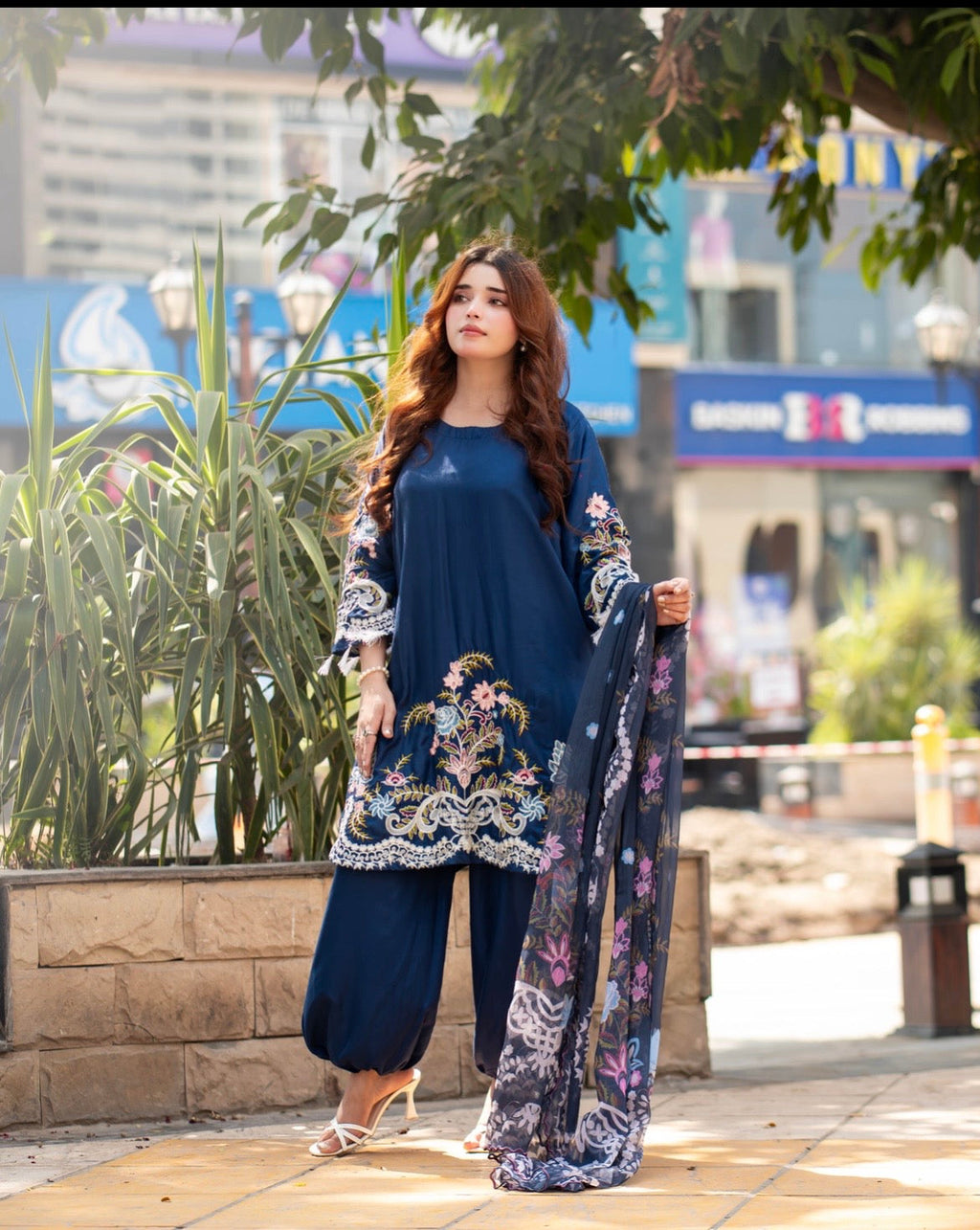 Navy Embroidered 3pcs